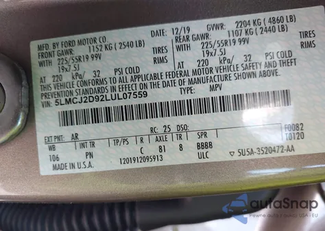 2020 Lincoln Corsair Reserve из США, поврежденный, VIN 5LMCJ2D92LUL07559